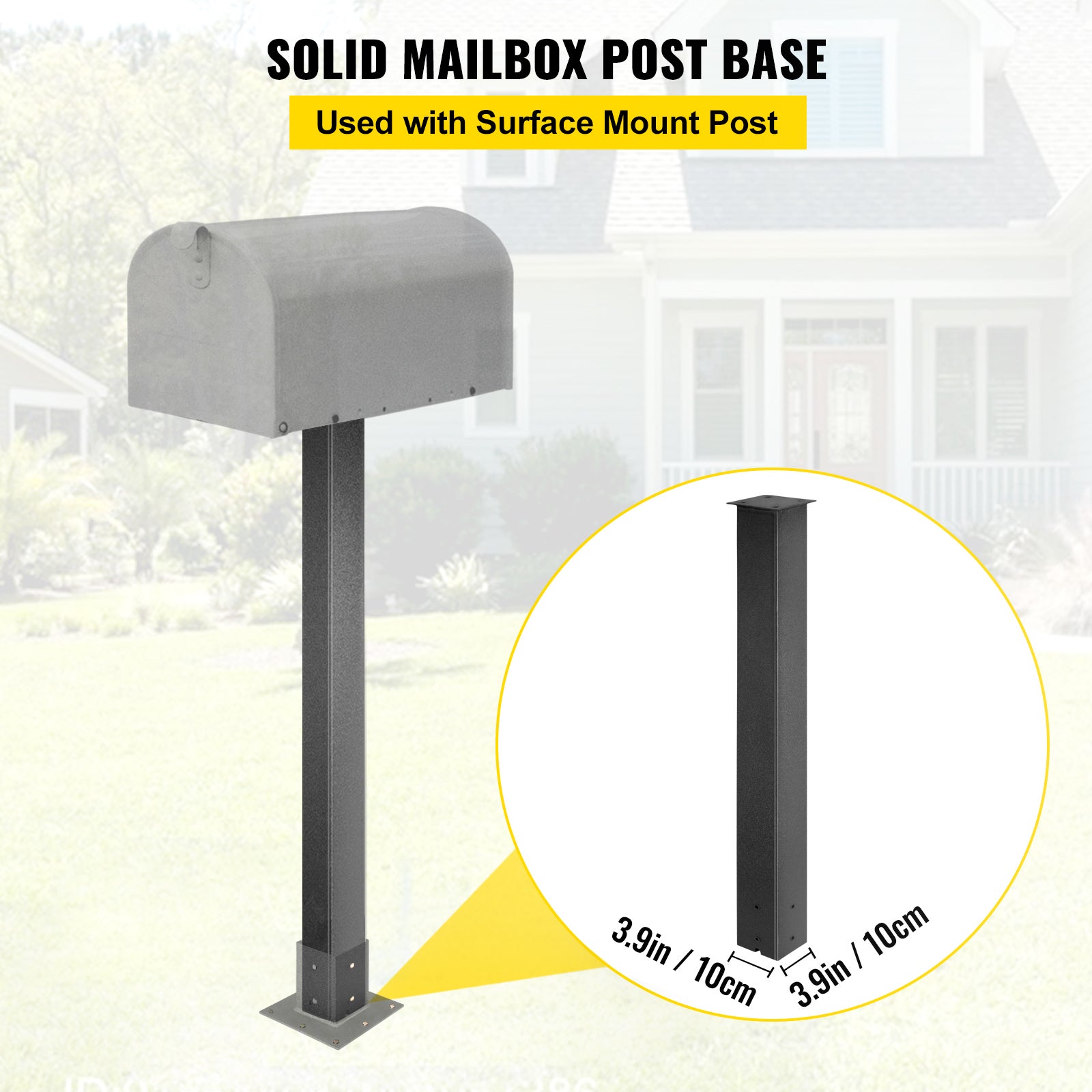 Poteau de boite aux lettres,VEVOR 110 cm,support de boite aux lettres,avec revetement en poudre noir,en acier Q235,pour trottoirs et bordures de - 3