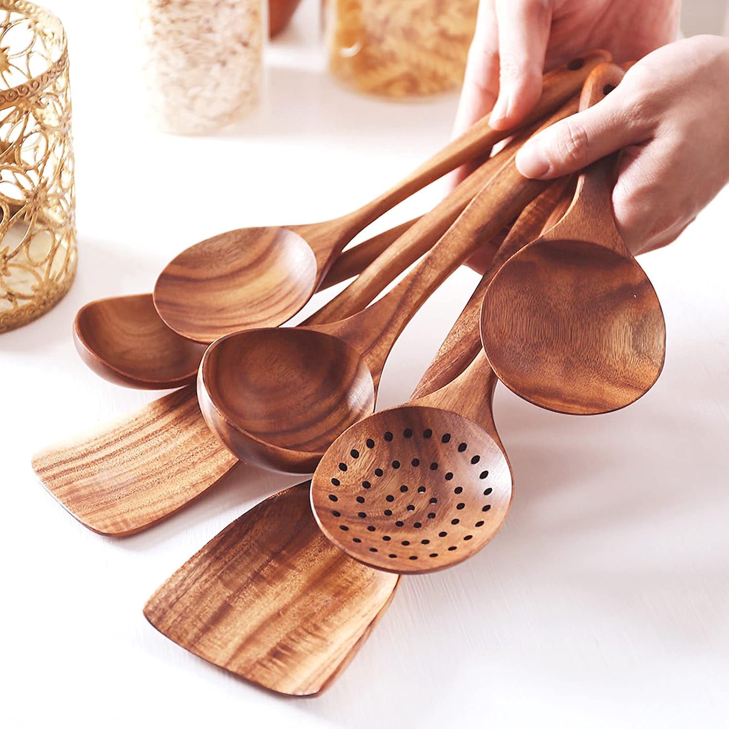 Set de 7 Utensilios de Cocina de Madera de Acacia - 5