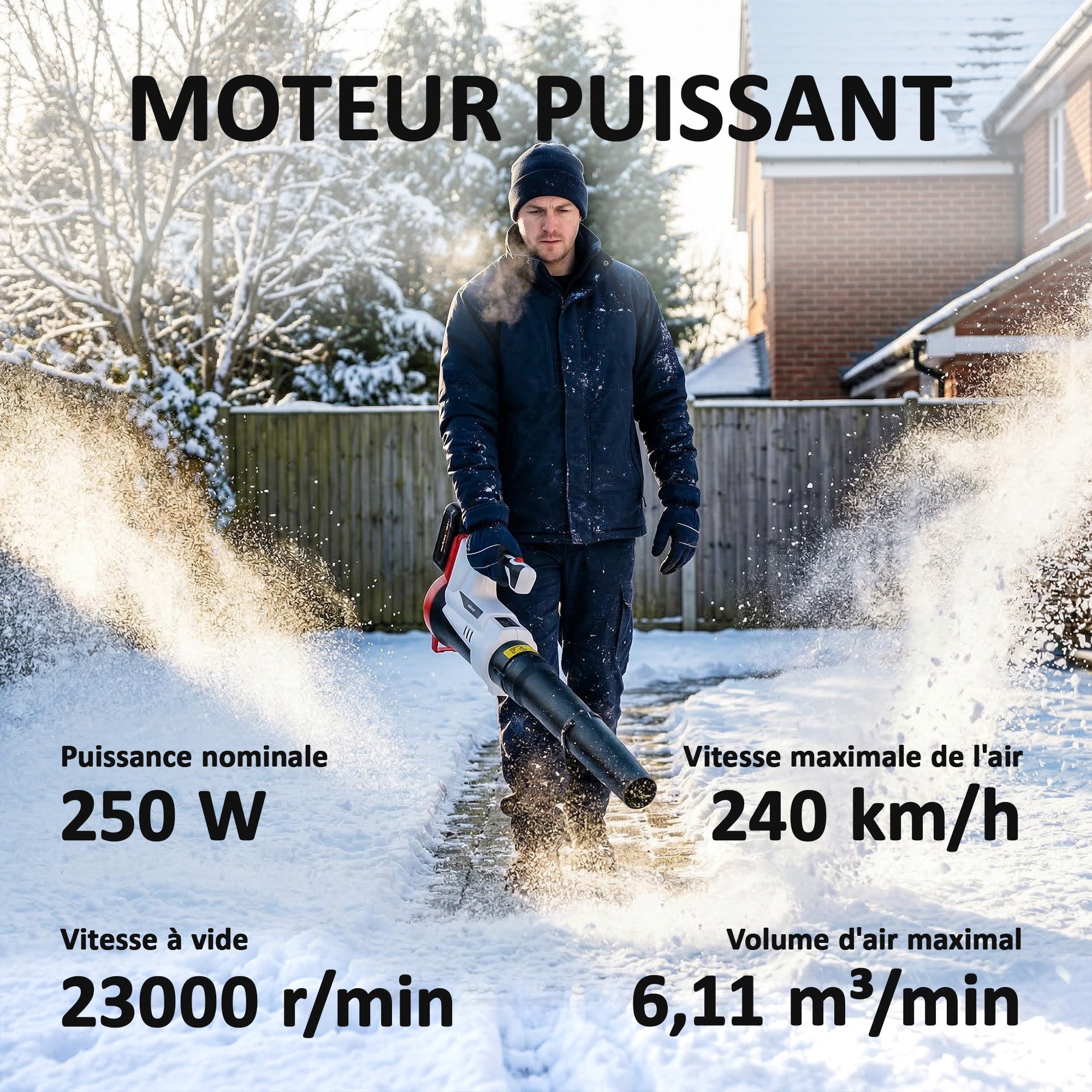 Souffleur Aspirateur Broyeur à Feuilles 250 W avec Batterie 4000mAh et Chargeur. 6 Vitesses. 149 km/h. Blanc pour la maison - 6