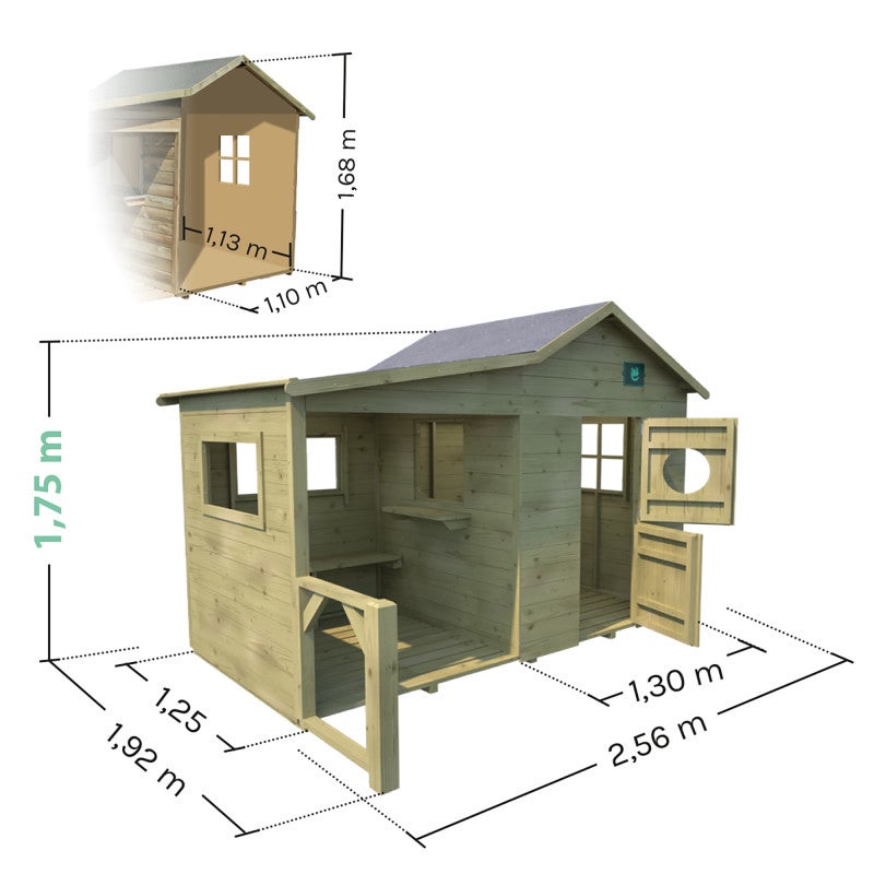 Cabane en bois traité avec préau et banc HACIENDA - 5
