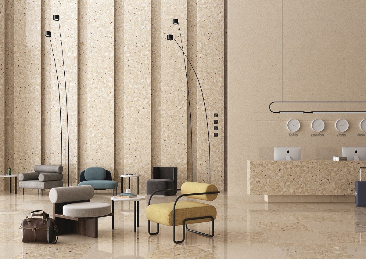 Carrelage imitation ciment et terrazzo NINOV MONA RECTIFIE BEIGE 80X80 - 1,28 m² - 2
