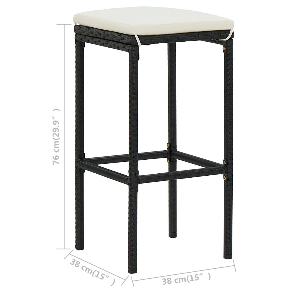 Tabourets de bar avec coussins 6 pcs Noir Résine tressée - 8