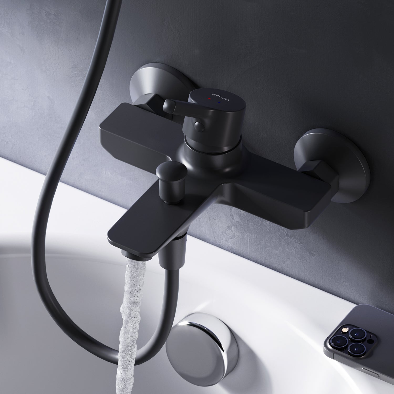 Mechaniczna bateria wannowa Czarna bateria łazienkowa, X-Joy S FXB10022 AM.PM