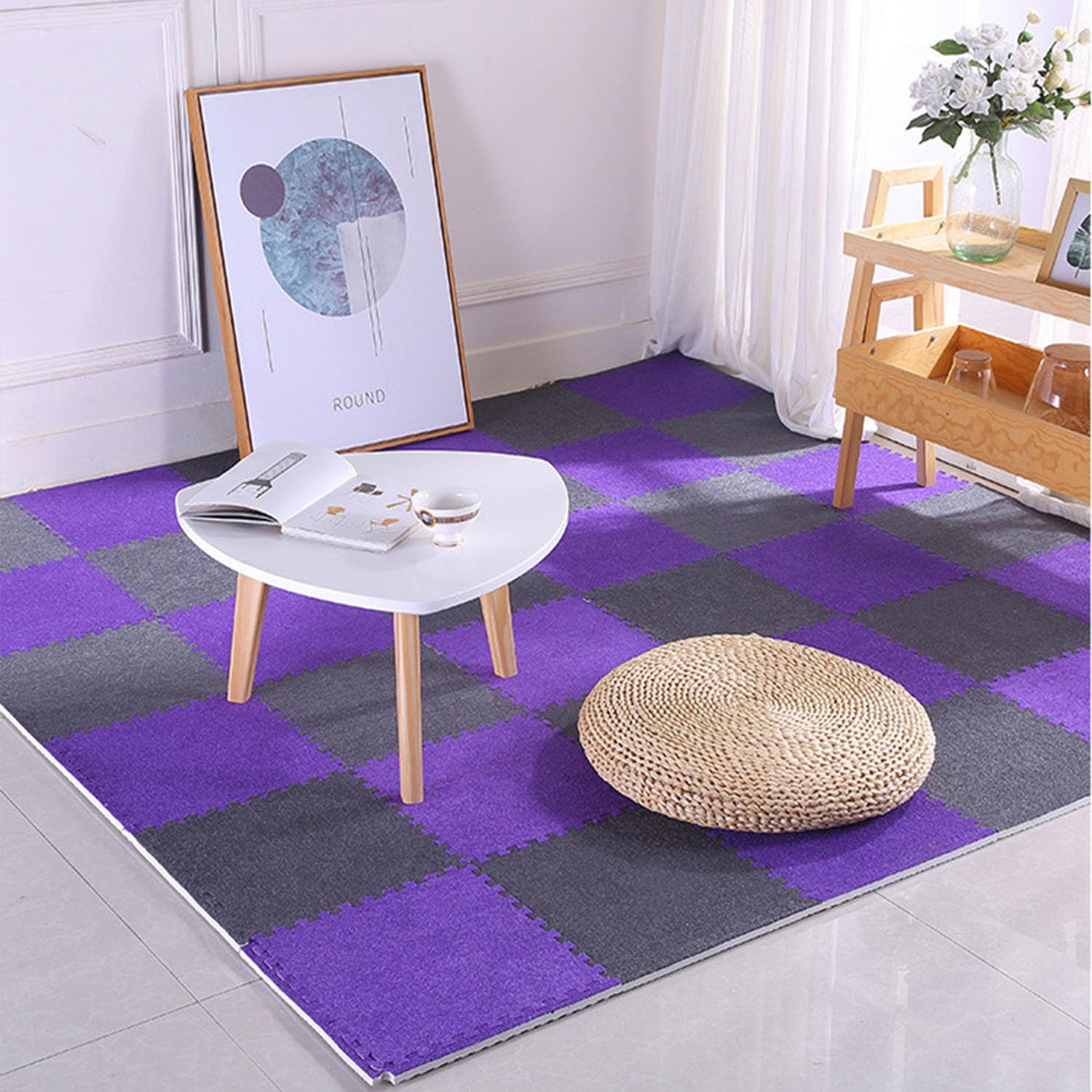 Tapis de salon et de chambre à coucher de grande surface, carreaux de moquette de couleur unie, 30x30x1.0cm, gris foncé, 10 pièces - 4