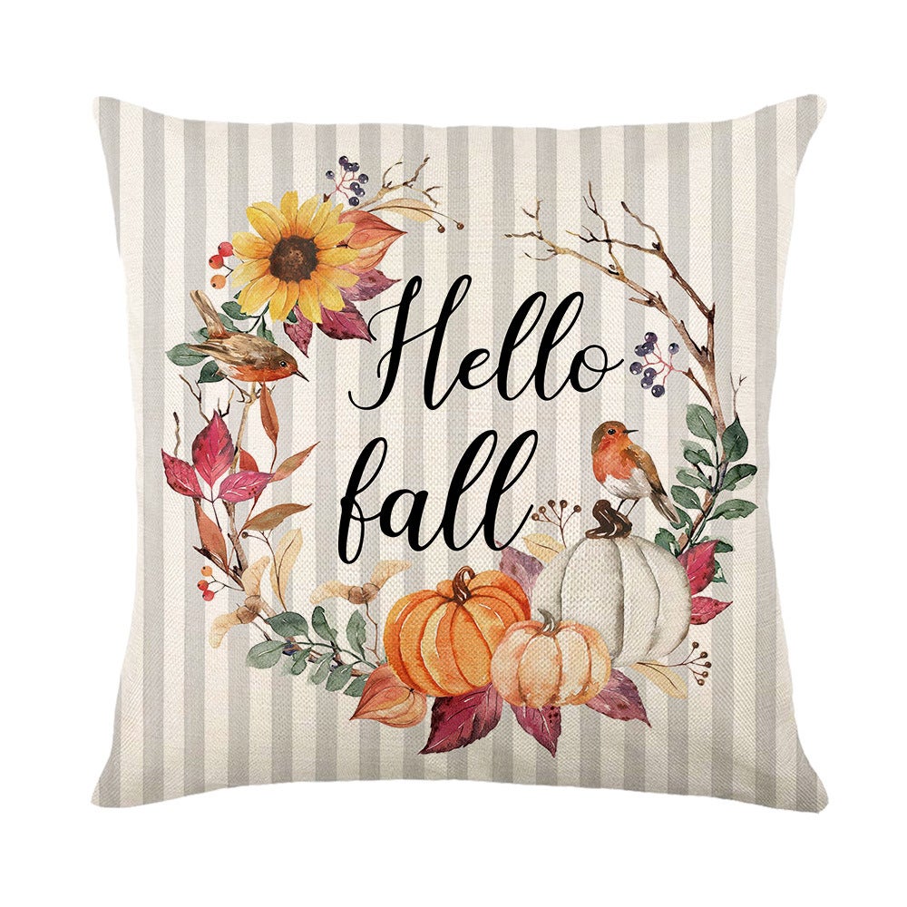 Lot de 4 housses de coussin décoratives motif citrouille 45 x 45 cm, pour canapé, salon, chambre, jardin, décoration d'intérieur - 4