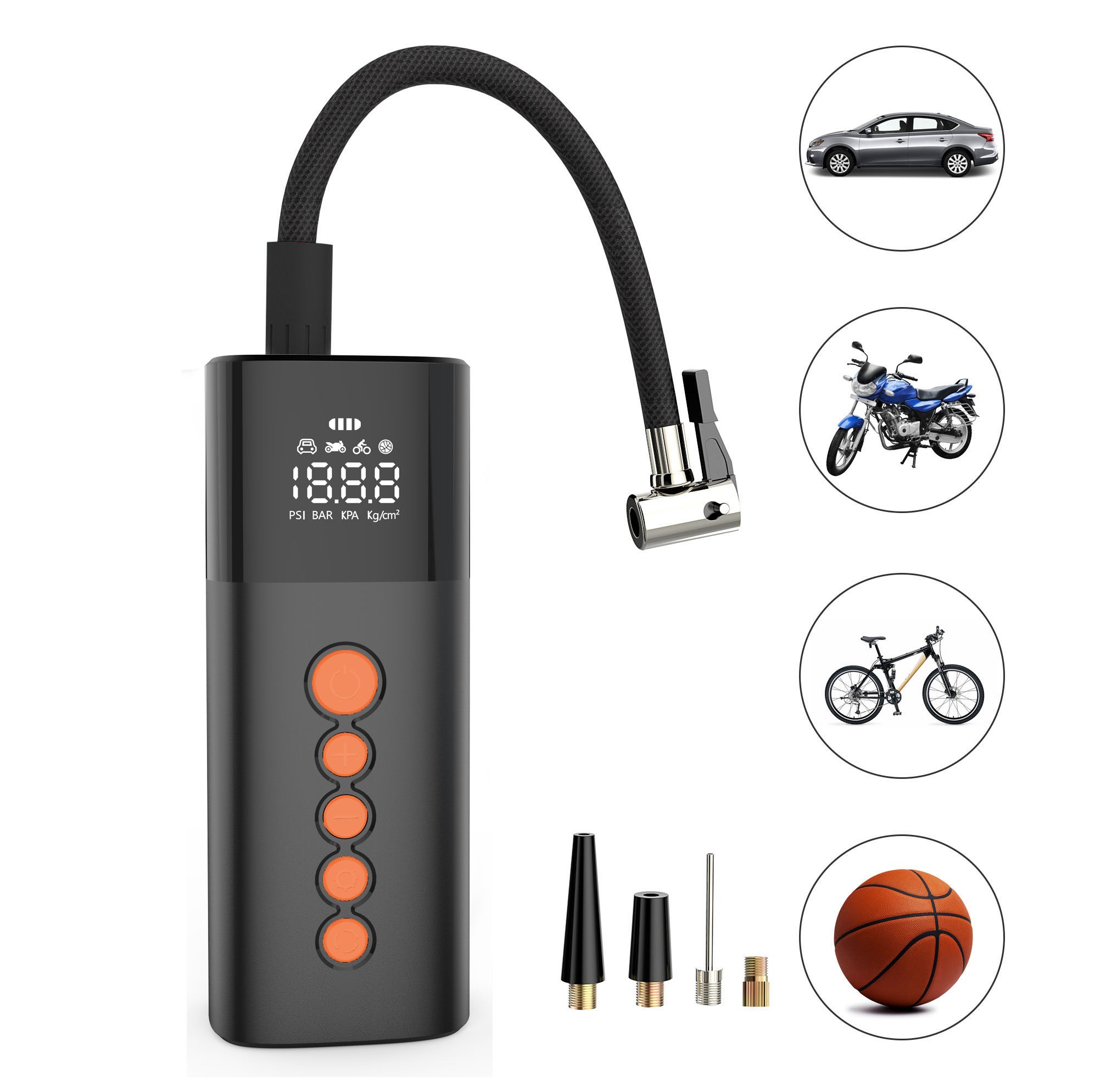 Pompka powietrza 150 psi z cyfrowym manometrem i latarką, pompka do opon samochodowych, rowerowych, motocyklowych, odporna na ciepło