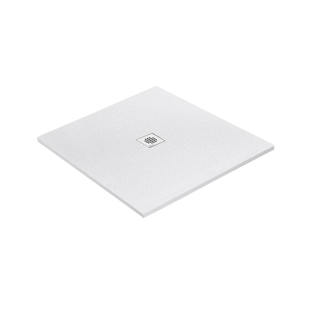 Receveur résine 90 x 90 cm blanc effet granit - grille carrée centrée
