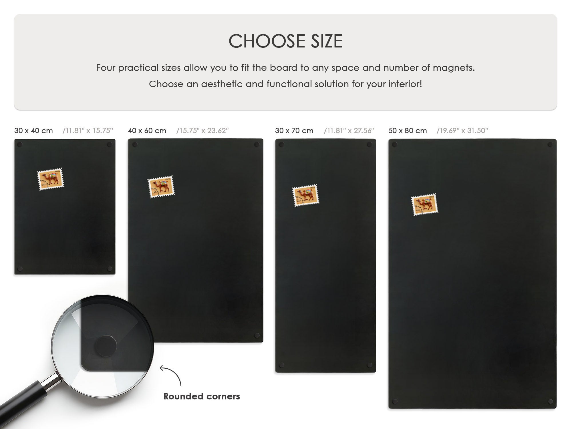 Tableau magnétique noir métal – Décoration murale maison bureau – Organisation notes & souvenirs de voyage – Design minimaliste – 30x40 cm - 4