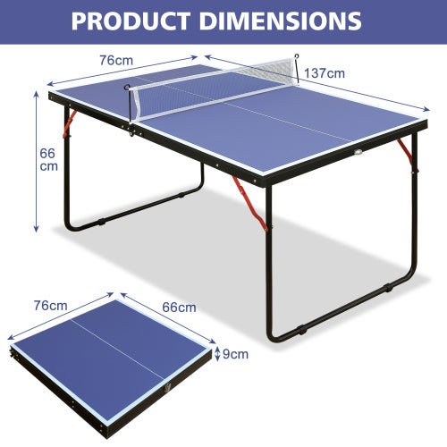 Mesa de tênis de mesa dobrável de 4,5 pés, portátil com rede, raquetes e bolas, para interior e exterior, fácil armazenamento - 7