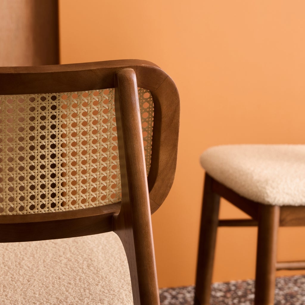 Silla vintage de madera de hévea y borreguito, set de 2, Nogal - 6