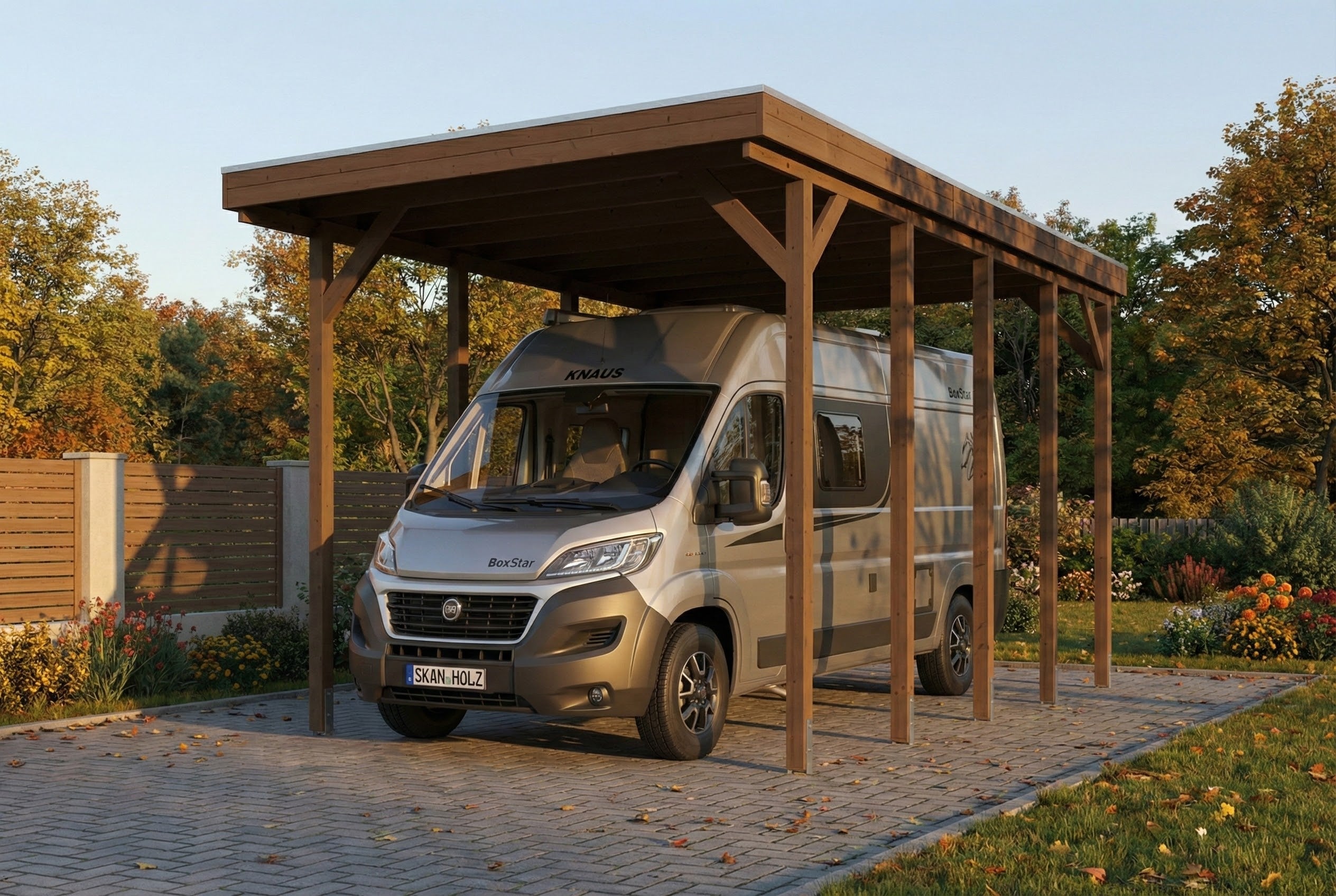 Caravan-Carport SKAN HOLZ Friesland 402 x 708 cm, avec panneaux de toit