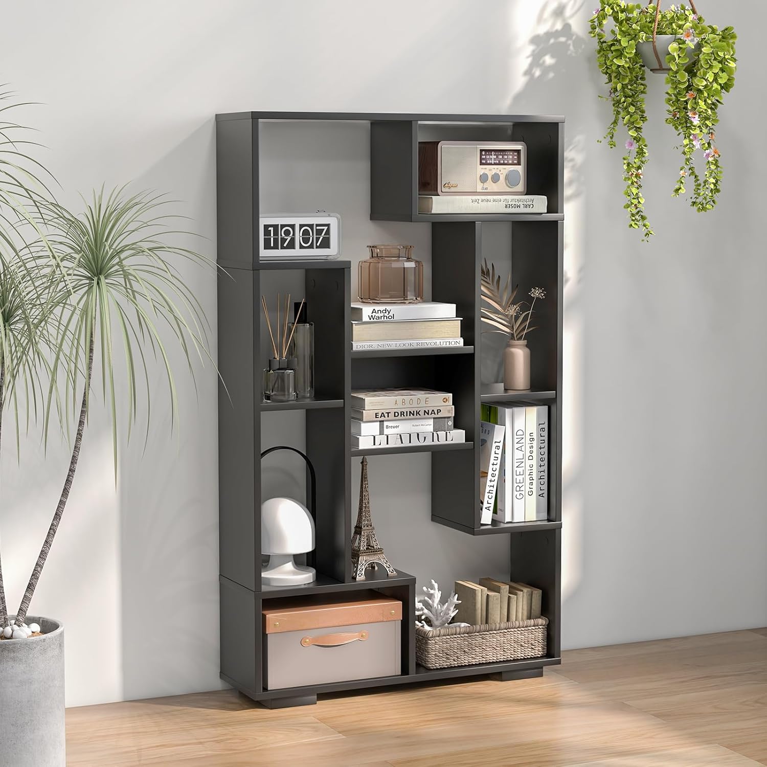 Bibliothèque Meuble de Rangement, Étagère Bureau en Bois pour Salon 70 x 20 x 120 CM, 9 Étagère Cube Ouverte, Kit Anti-basculement (Noir) - 2