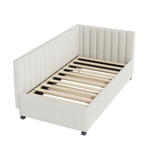 Canapé-lit 90x200 Cm Multifonction Avec LED, Ports USB Et Sommier à Lattes - Tissu Velours Béige, Design Moderne