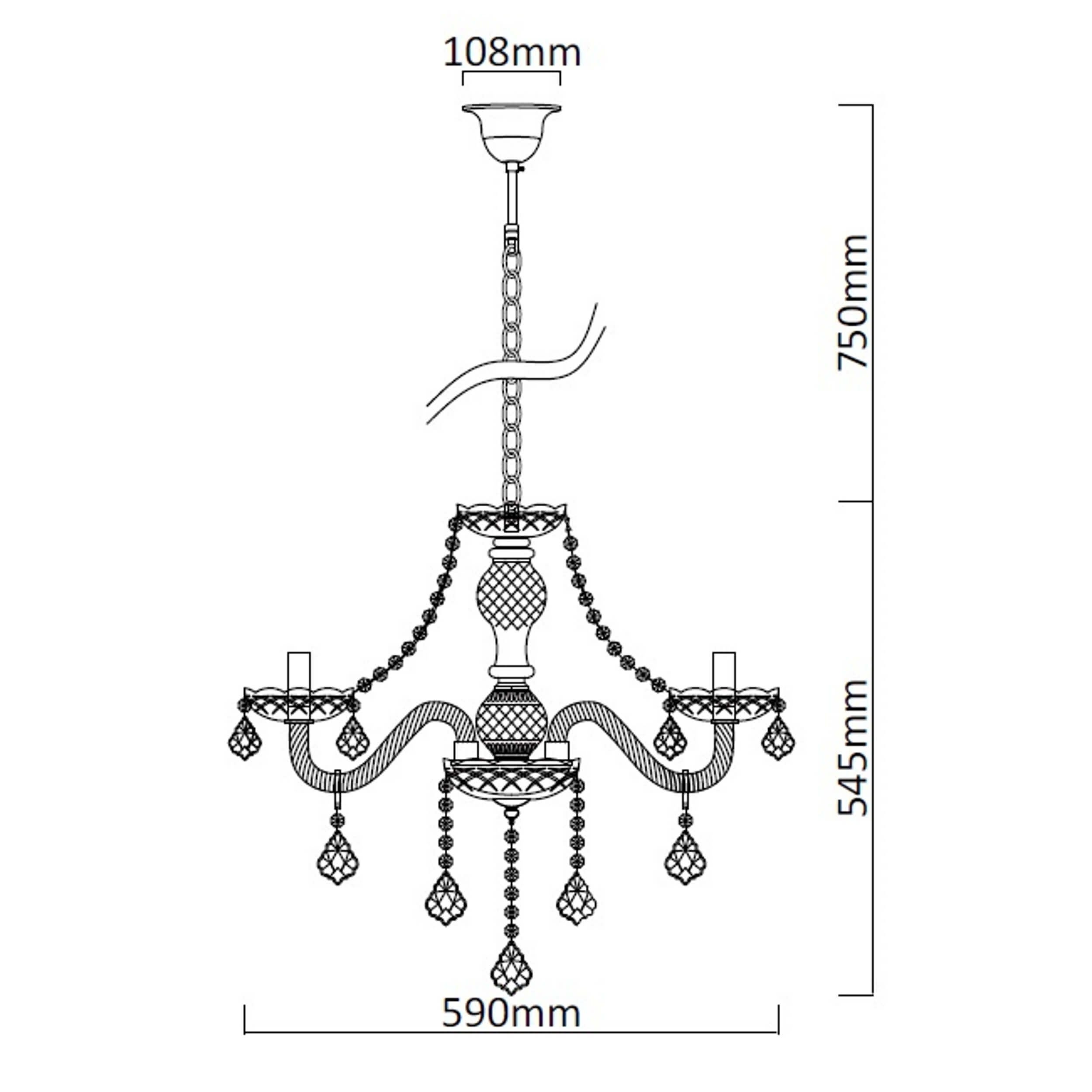 Lampa wisząca Cristallo transparentna-chromowana 5xE14x60W wym: 100 x 56 x 56 cm kryształ Light Prestige - 3