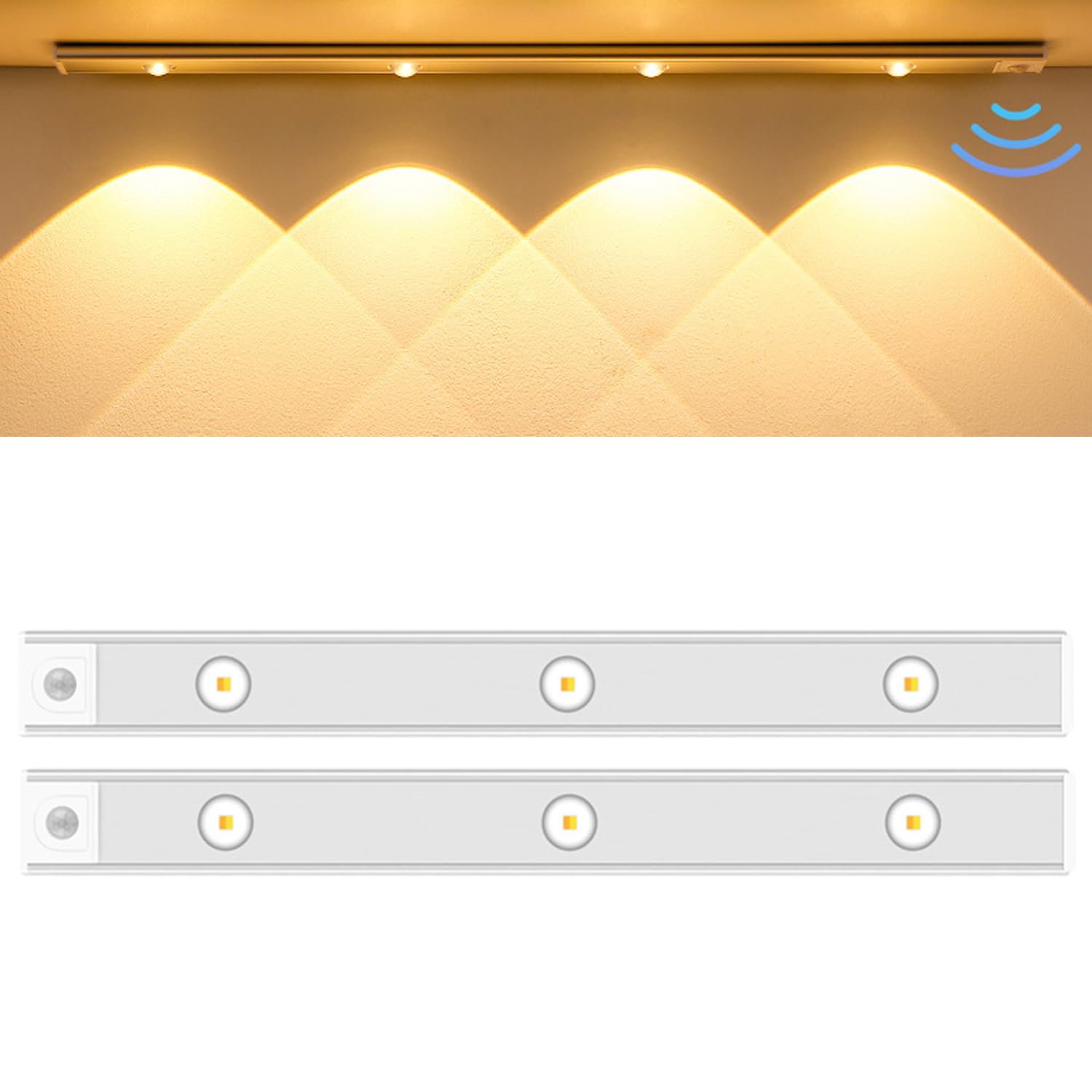 Zestaw 2 lamp LED do szafy, lady, szafki, kuchni, sypialni, garderoby, na schody, lampka nocna, ściemnialna, 3 kolory, biała, 40 cm