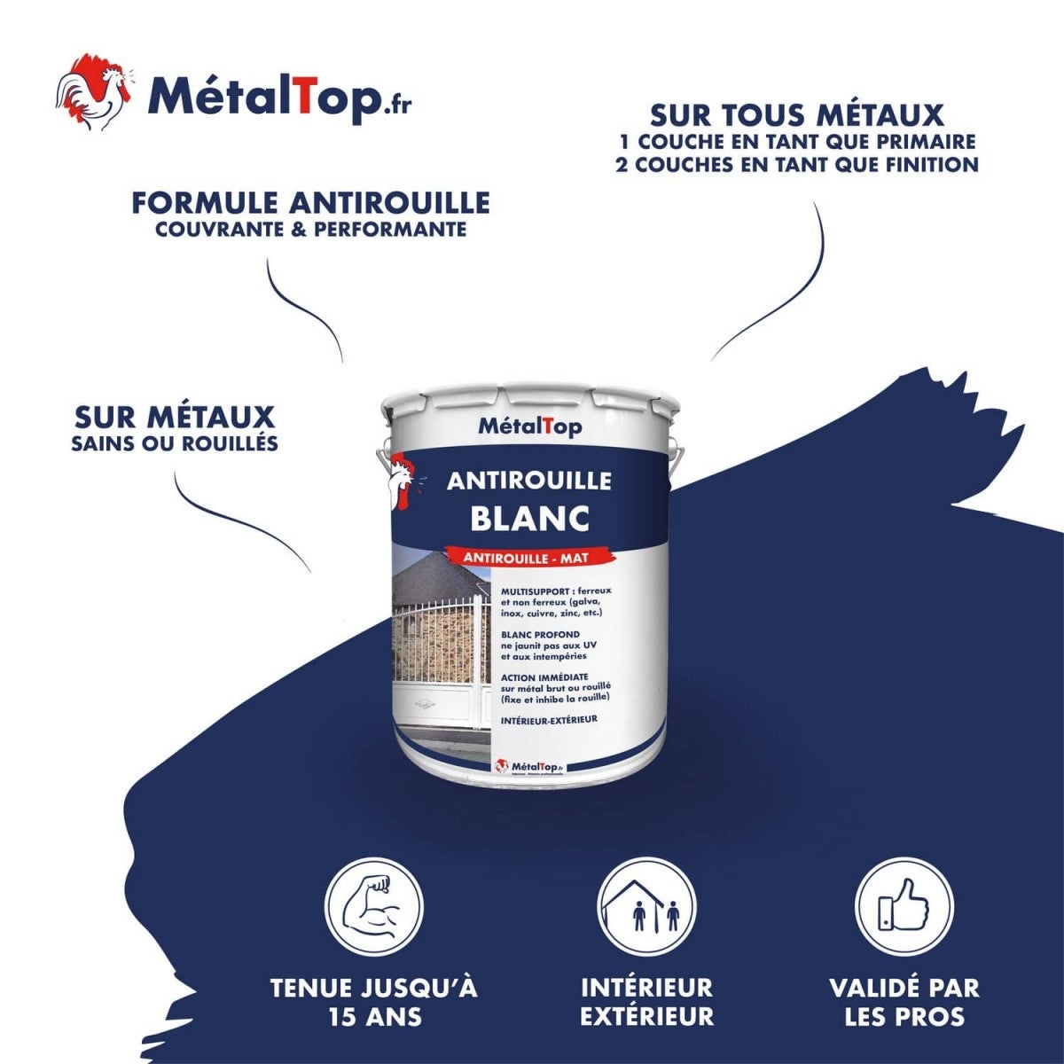 Antirouille Blanc - Metaltop - Blanc pur - RAL 9010 - Pot 5L - 4