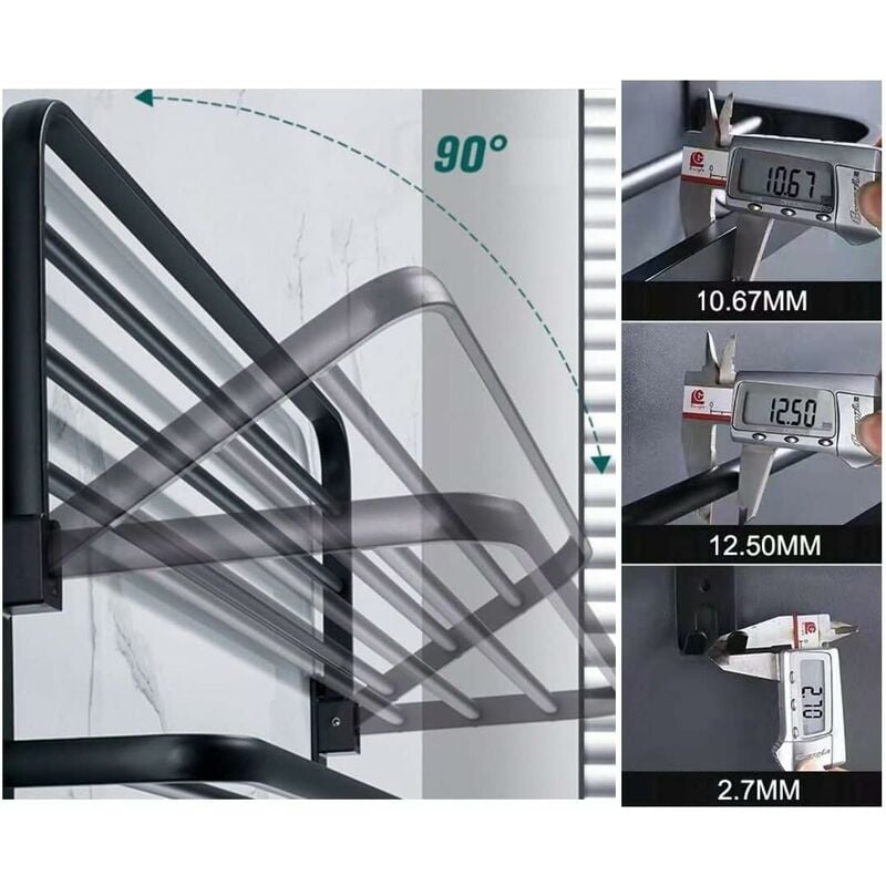 40 cm Porte-serviettes de salle de bain – Porte-serviettes mural double support de table style hôtel – Noir mat (40 cm) - 3