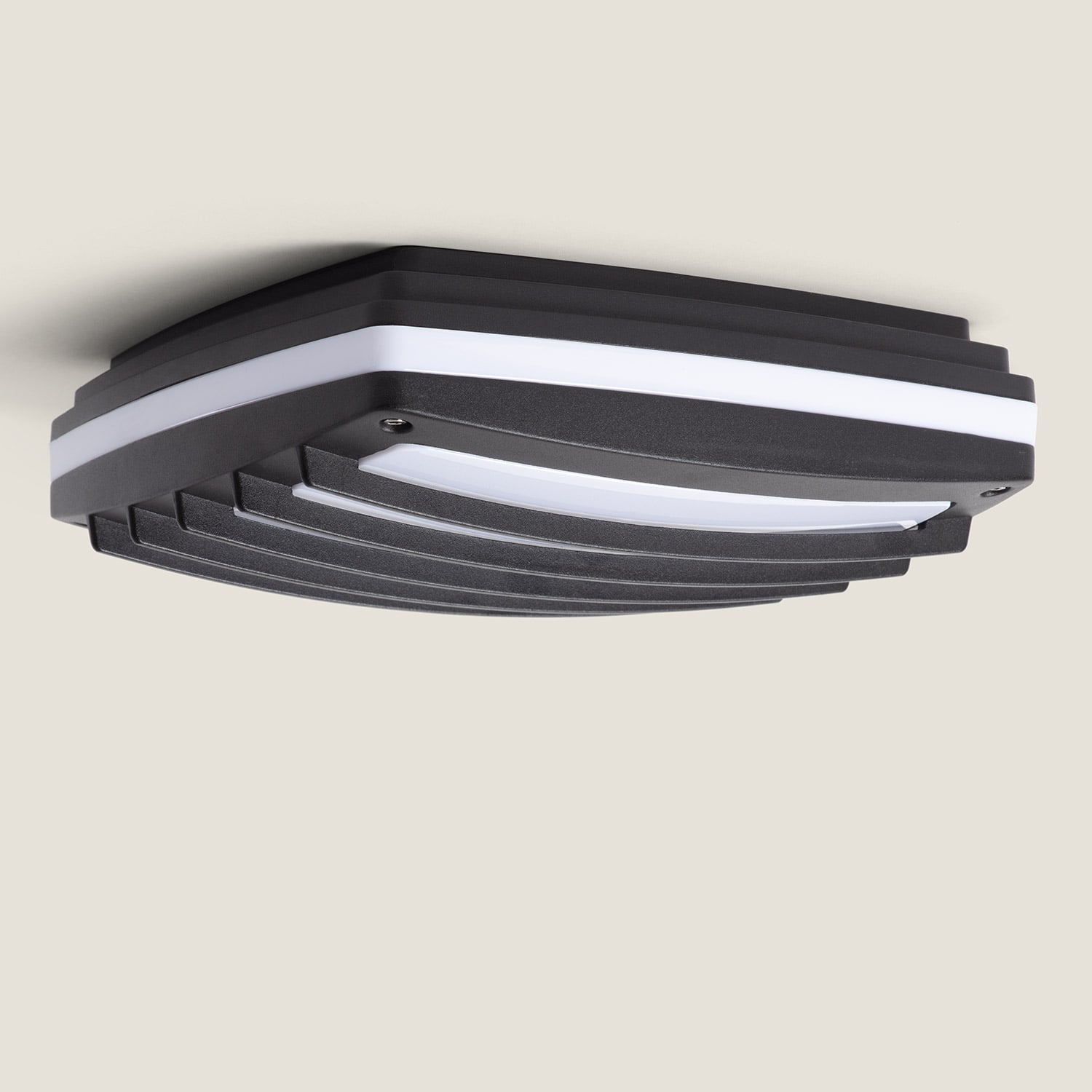 Plafonnier Carré Métal Domia 300x300 mm, Noir, PC,Aluminium, E27, IP54, 80 mm x 300 mm x 300 mm - 4
