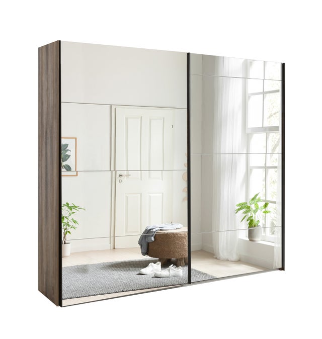 COMPOSAD | Armadio Linea INFINITO con 2 Ante a Specchio Scorrevoli, Moderno, Elegante, (LxAxP) 250x223x67 cm, Colore Noce Brera, Made in Italy