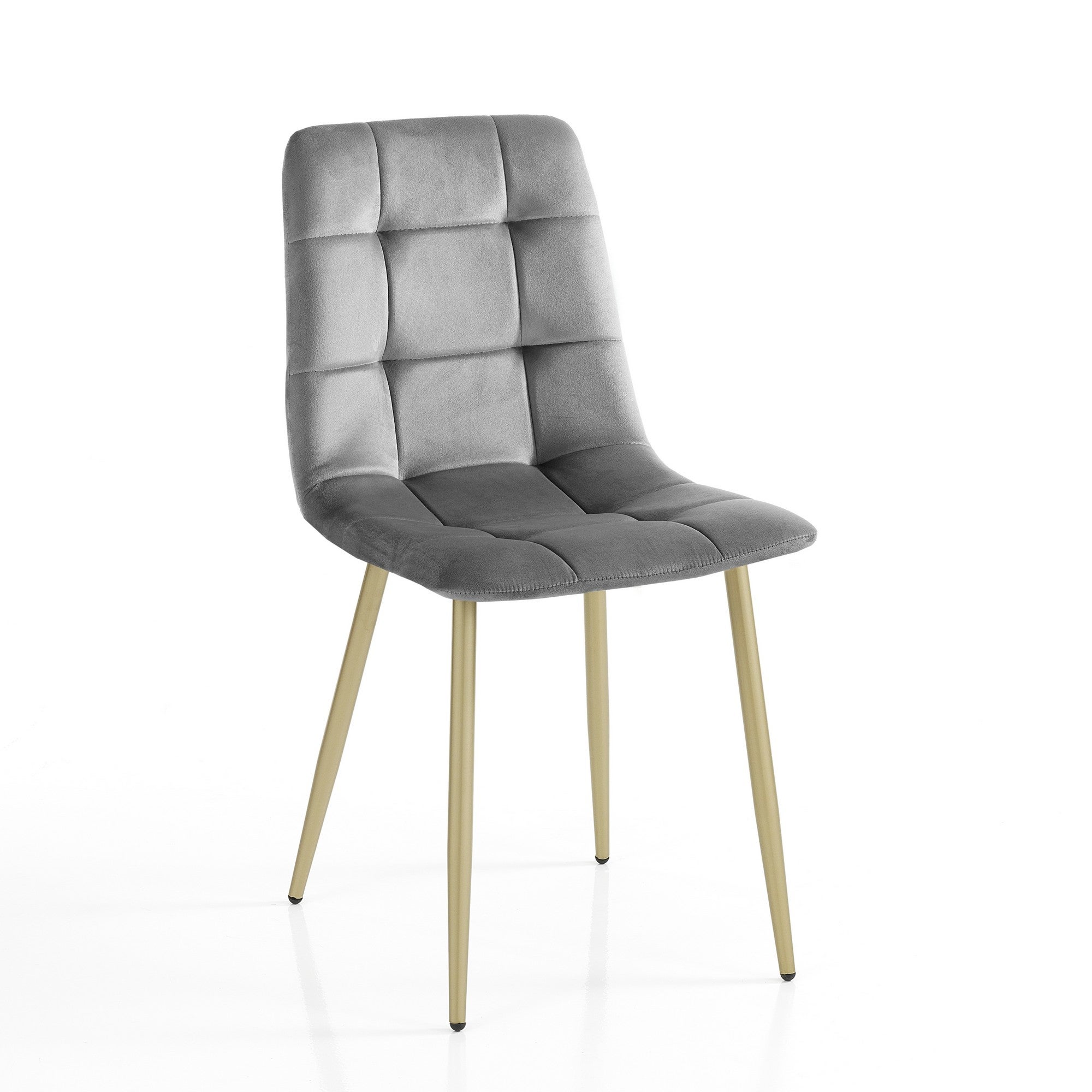 Zestaw 4 krzeseł FAFFY GREY/GOLD – szary aksamit, złoty metal, eleganckie, regulowana noga