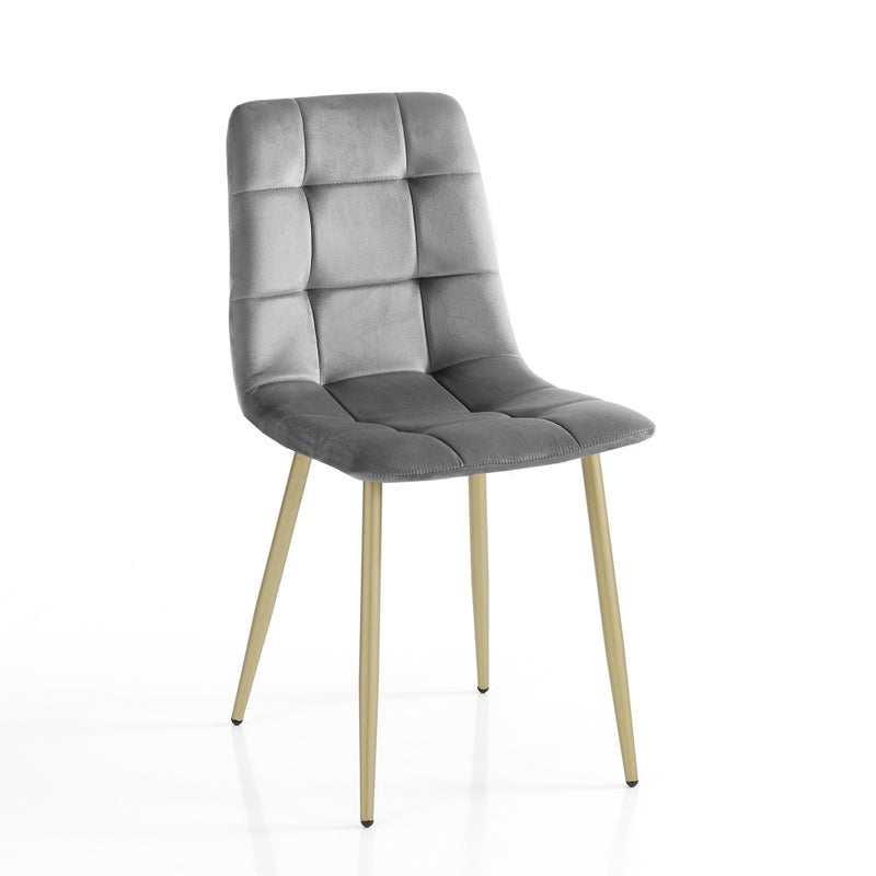 Zestaw 4 krzeseł FAFFY GREY/GOLD – szary aksamit, złoty metal, eleganckie, regulowana noga