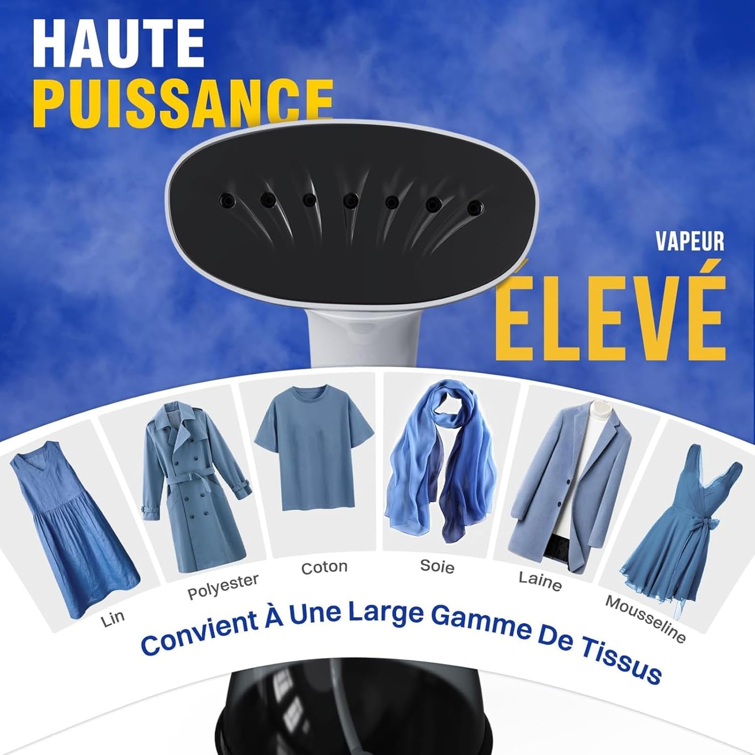 Défroisseur vapeur 1640W haute puissance, portable maison bureau voyage, réservoir 400ML, blanc. (87 caractères) - 4