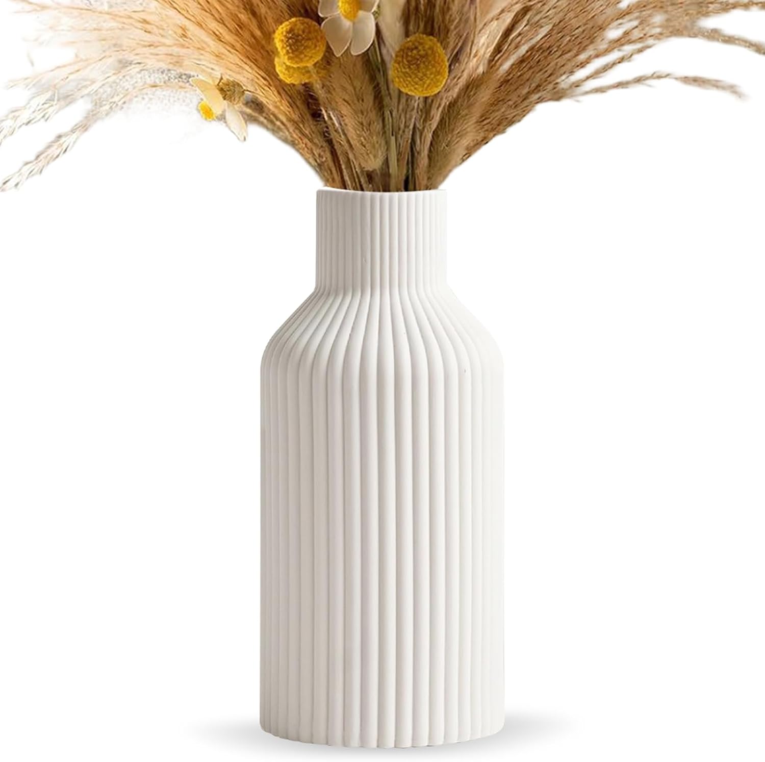 Biały wazon ceramiczny 20 cm, matowy, okrągły, nowoczesny design, wazon w stylu boho do dekoracji, nowoczesny wazon stołowy do domu – biały
