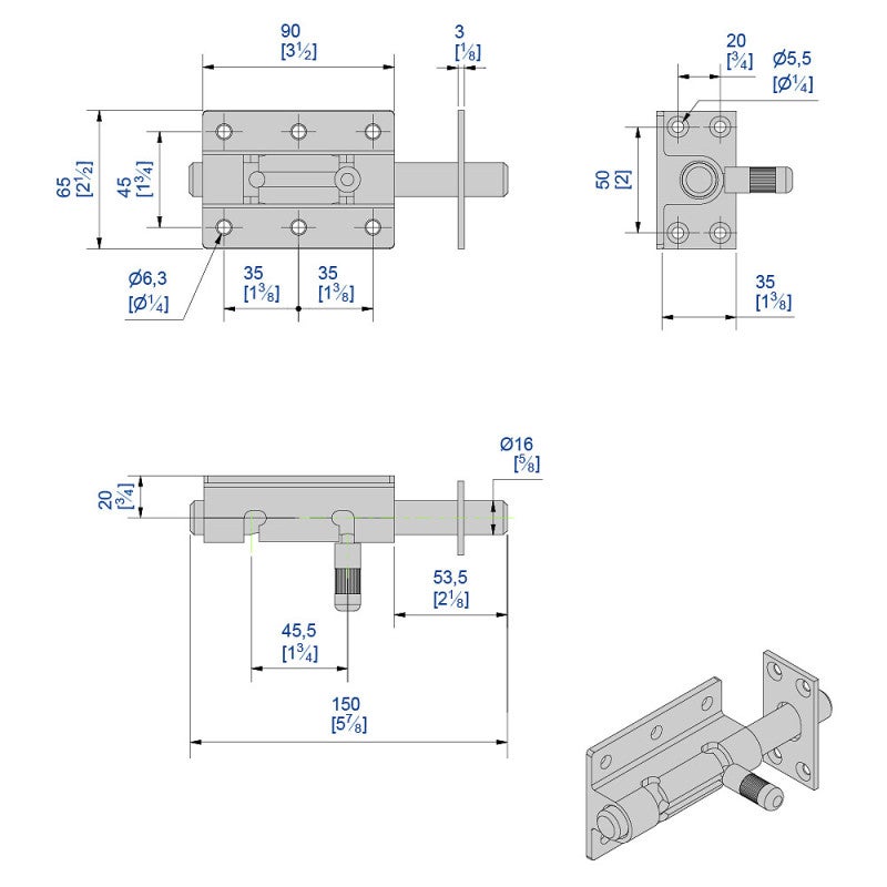 Verrou renforcé avec porte cadenas Ø16 mm - 2