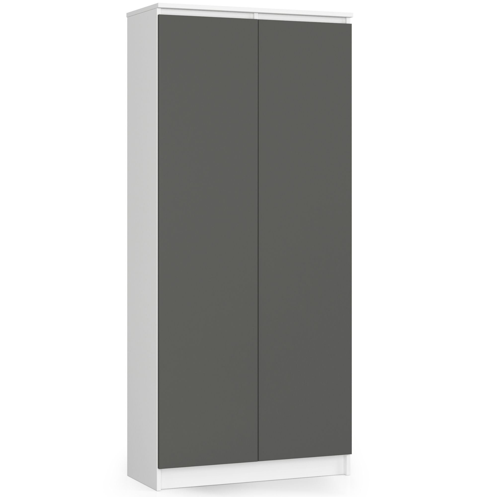 Regał AKORD R80 Biały 80 cm 2 drzwi kolor Grafit Szary mat 8 półek 80x35x180 cm