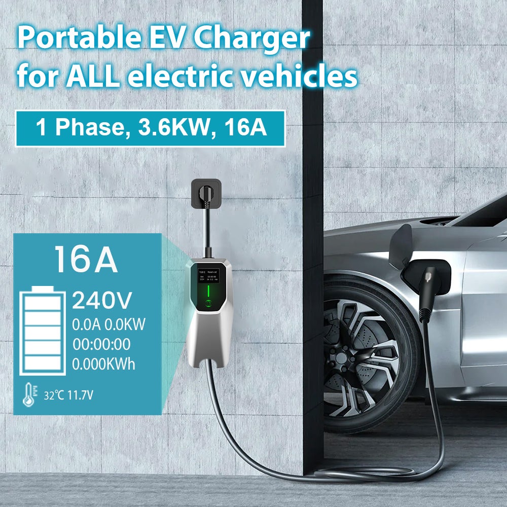 HEXINEX Carregador para Carros Elétricos 3.68 kW 16A Monofásico Type 2 - Cabo 4 m com Tomada Schuko, IEC62196 e IP67 - 2