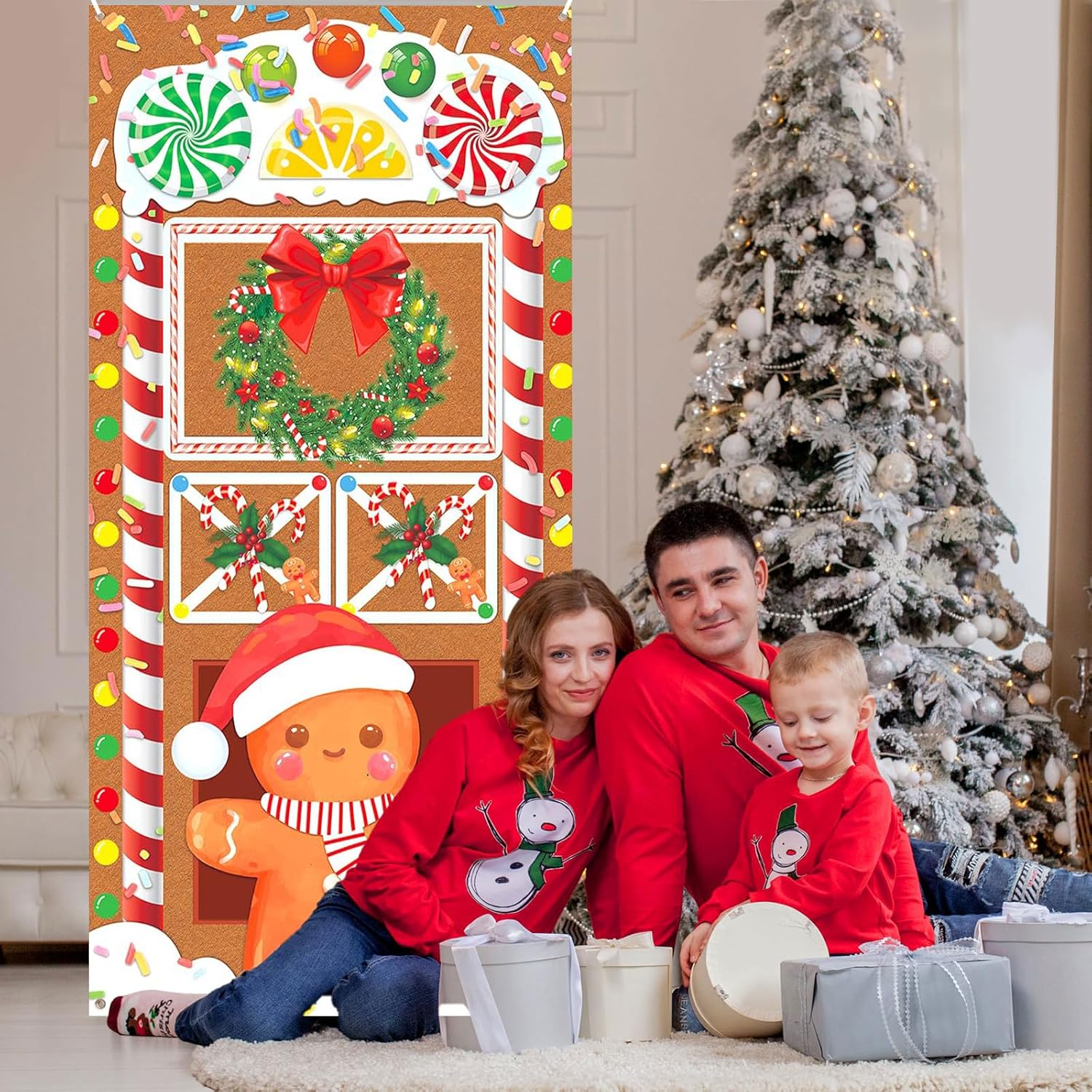 Cubierta navideña para puerta, banderín navideño colgante de 200x90cm, decoración navideña para puerta, fondo navideño, banderín de Feliz Navidad par - 3