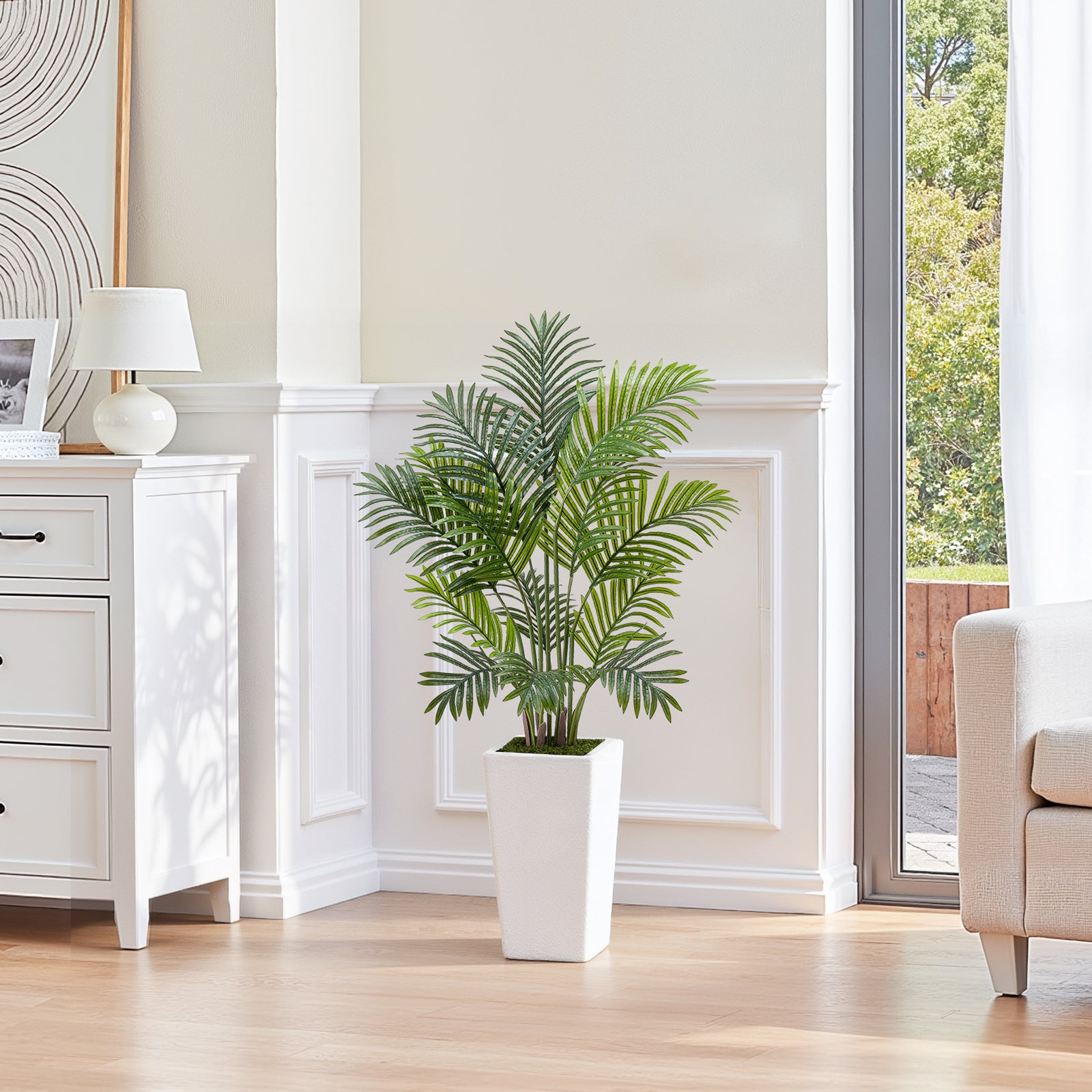 Palmeira-areca artificial VEVOR, 1,2 m, vaso branco, conjunto 2, palmeira-areca falsa, para decoração casa, escritório, ambiente interior e exterior - 8