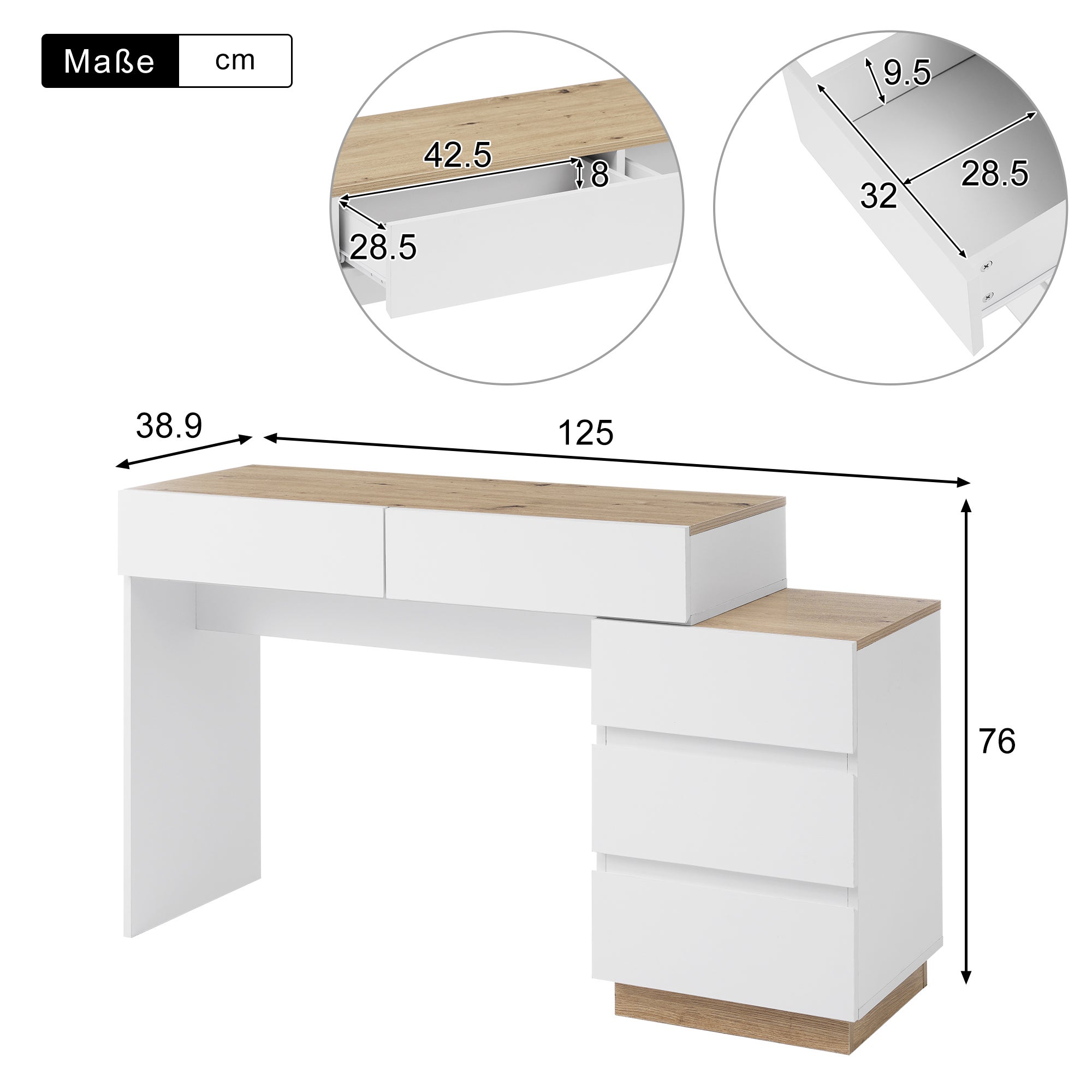 Coiffeuse sans miroir en MDF Blanc H. 125 x l. 76 x P. 38.9 cm - 5