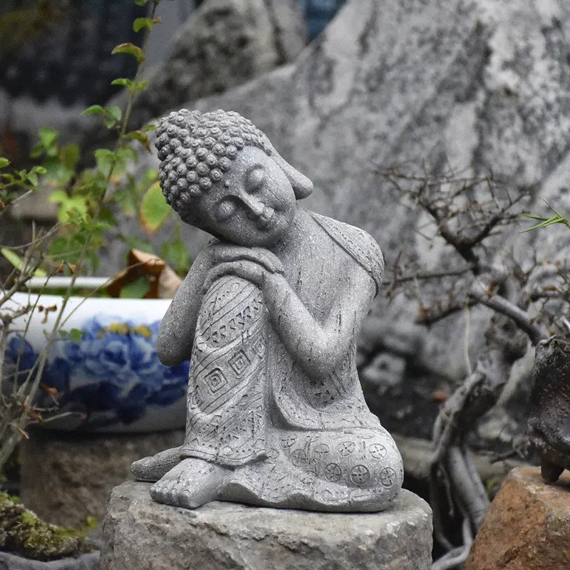 Statue de Bouddha vintage en résine - Décoration extérieure à thème religieux pour jardin, pelouse, terrasse, balcon - Parfait pour Thanksgiving - 2
