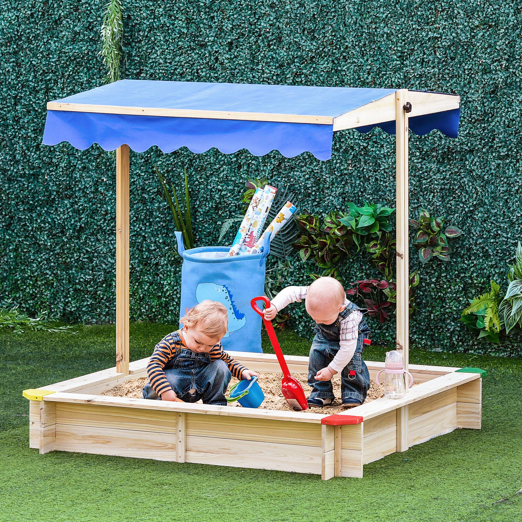 Caixa de Areia Outsunny Madeira, Azul Madeira de Cedro e Tecido de Poliéster - 2
