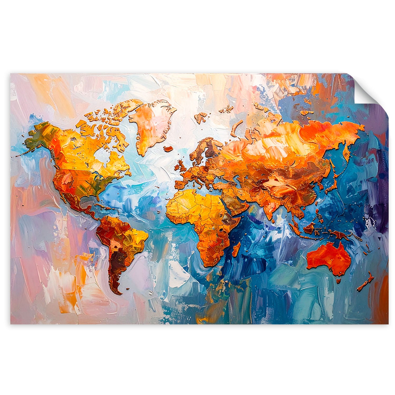 Naklejki samoprzylepne do salonu sypialni, Kolorowa Mapa Świata 130x90