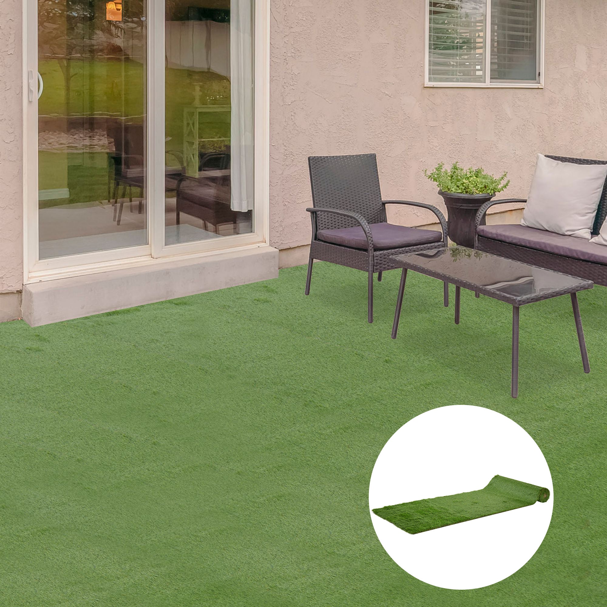 Snapstyle Kingston - Tappeto in Erba Artificiale - per Giardino, Terrazza, Balcone - Verde - Rotondo - 3 Dimensioni