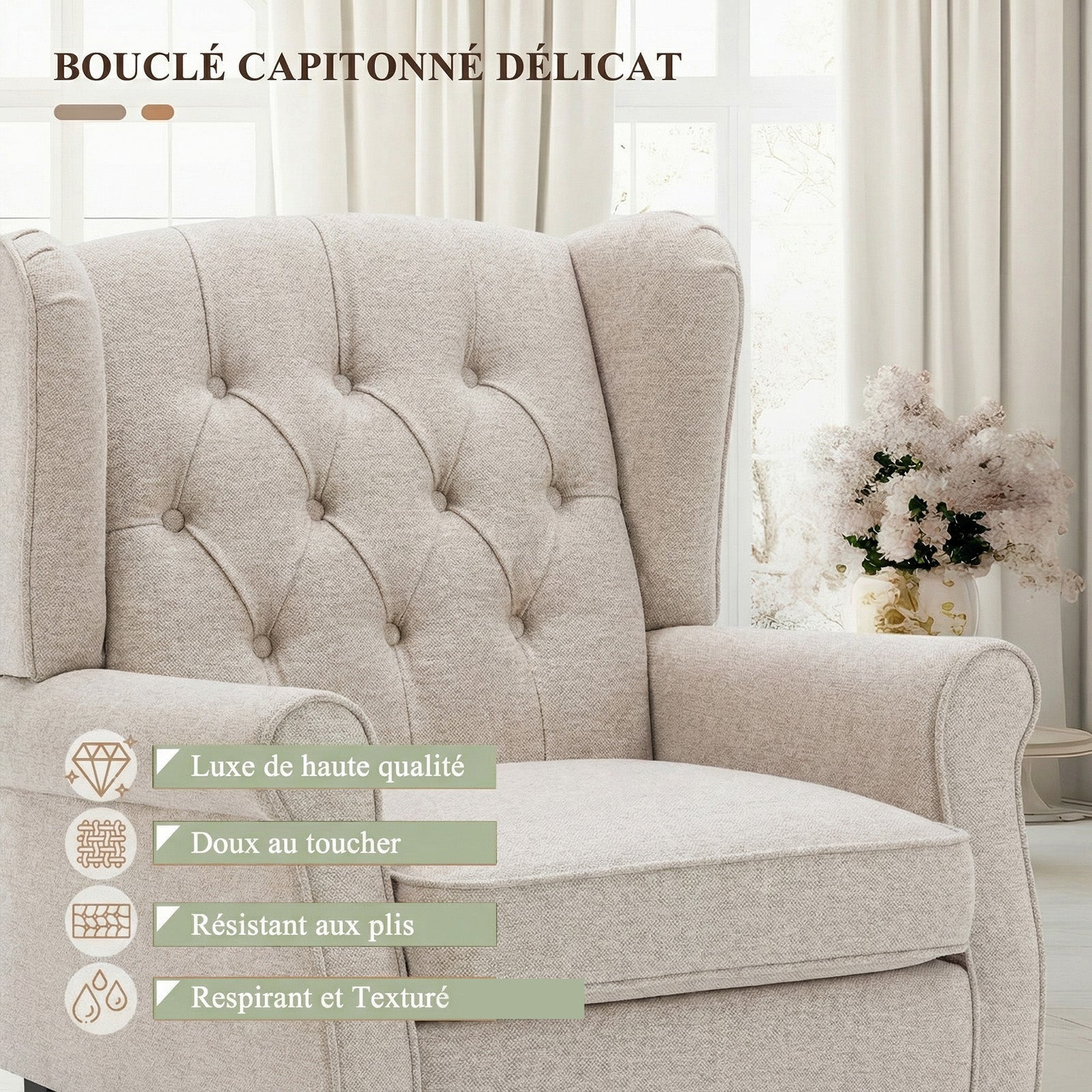 Fauteuil Design Minimaliste, Confort et Style pour Intérieur Moderne, Beige - 2