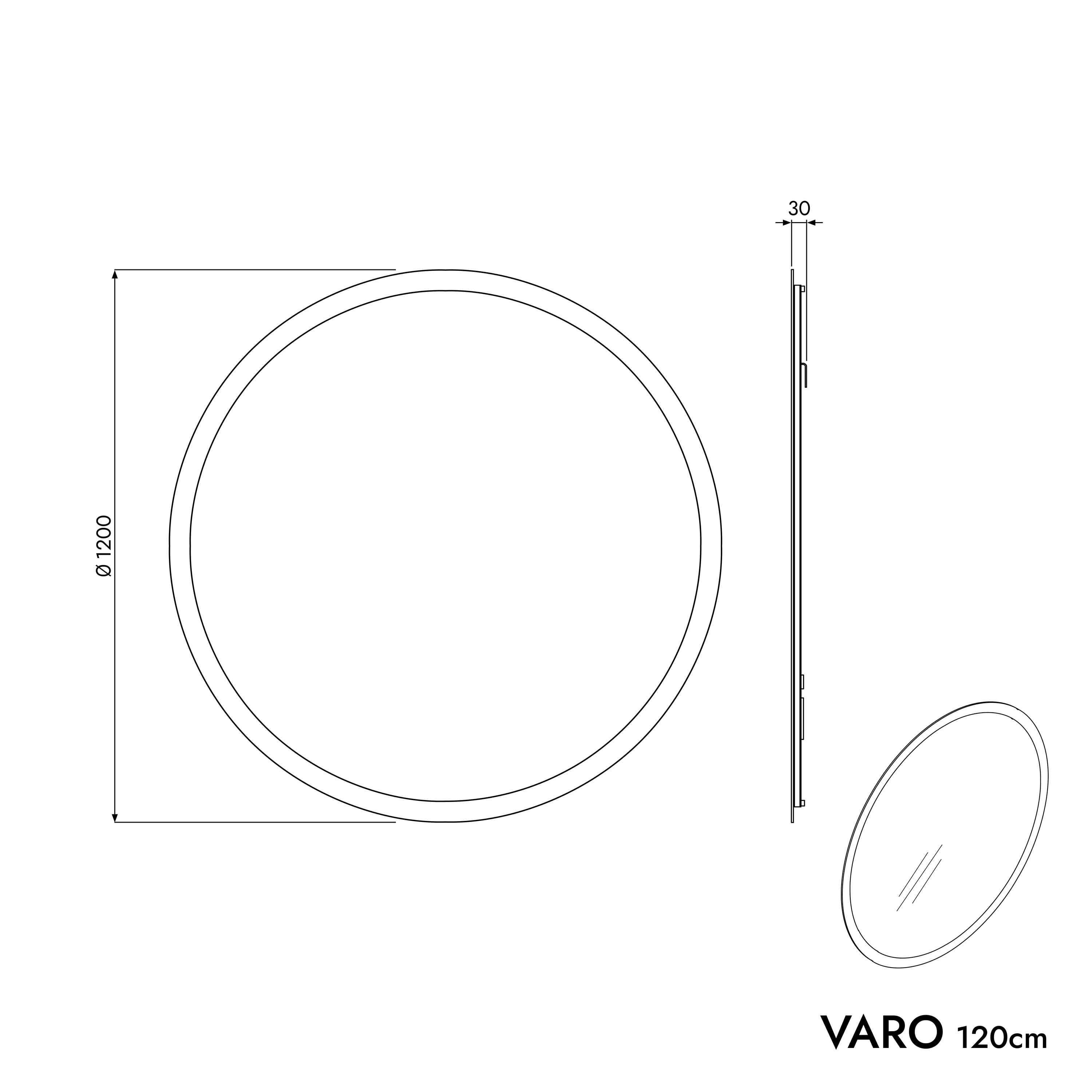 BERNSTEIN - Miroir rond de salle de bain éclairage LED ∅120cm, antibuée, intensité lumière réglable, capteur de mouvement - VARO - 6