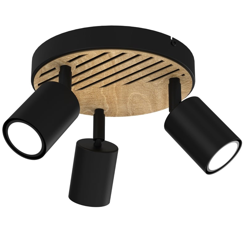 Reflektor sufitowy spot natynkowy Terra okrągły czarny mat-jasne drewno 3xGU10x8W wym: 15,5 x 22 x 22 cm metal Luminex