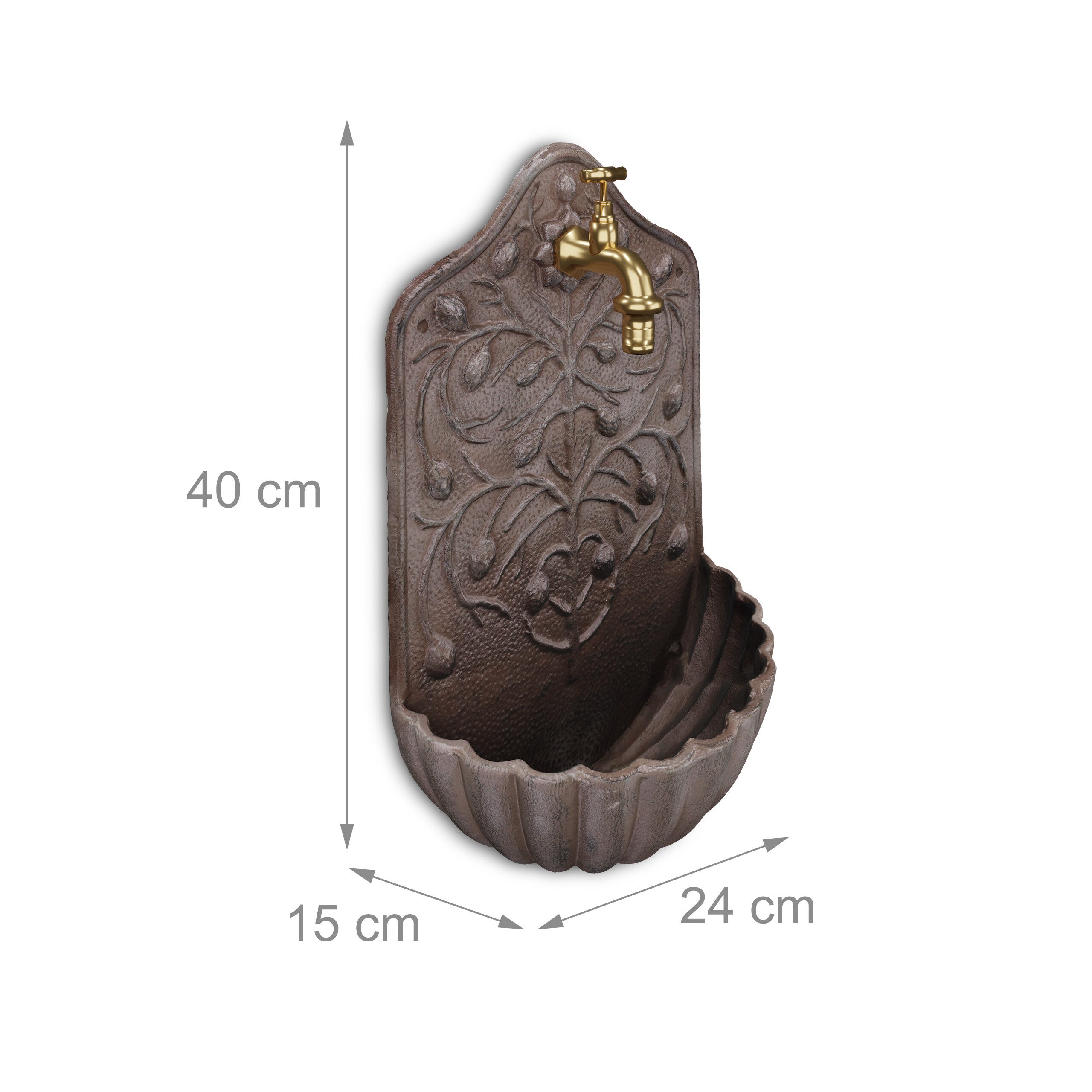 Fontaine extérieure de jardin, robinet, fonte de fer, design antique, H x L x P : 40 x 24 x 15 cm, marron, Relaxdays - 4