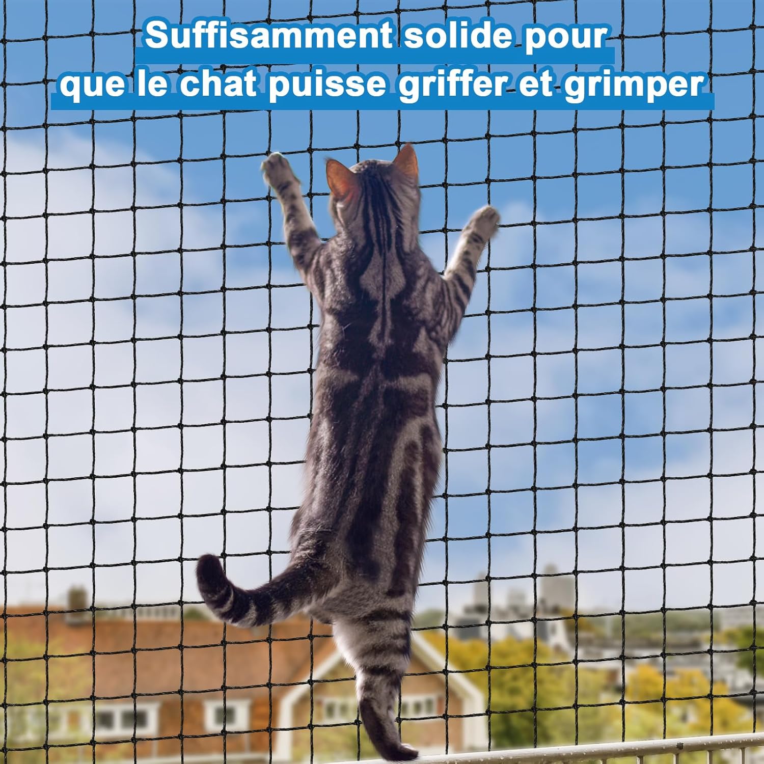 Filet de sécurité renforcé pour balcons, résistant aux morsures, aux déchirures et aux UV - 4 x 3 m - mailles de 2,5 cm - 3