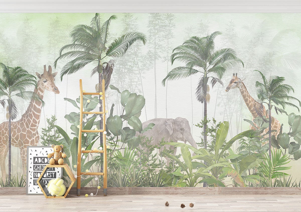 Papier peint panoramique intissé décoratif Enfants - Animaux de la Jungle - L260 cm x H156 cm - 3