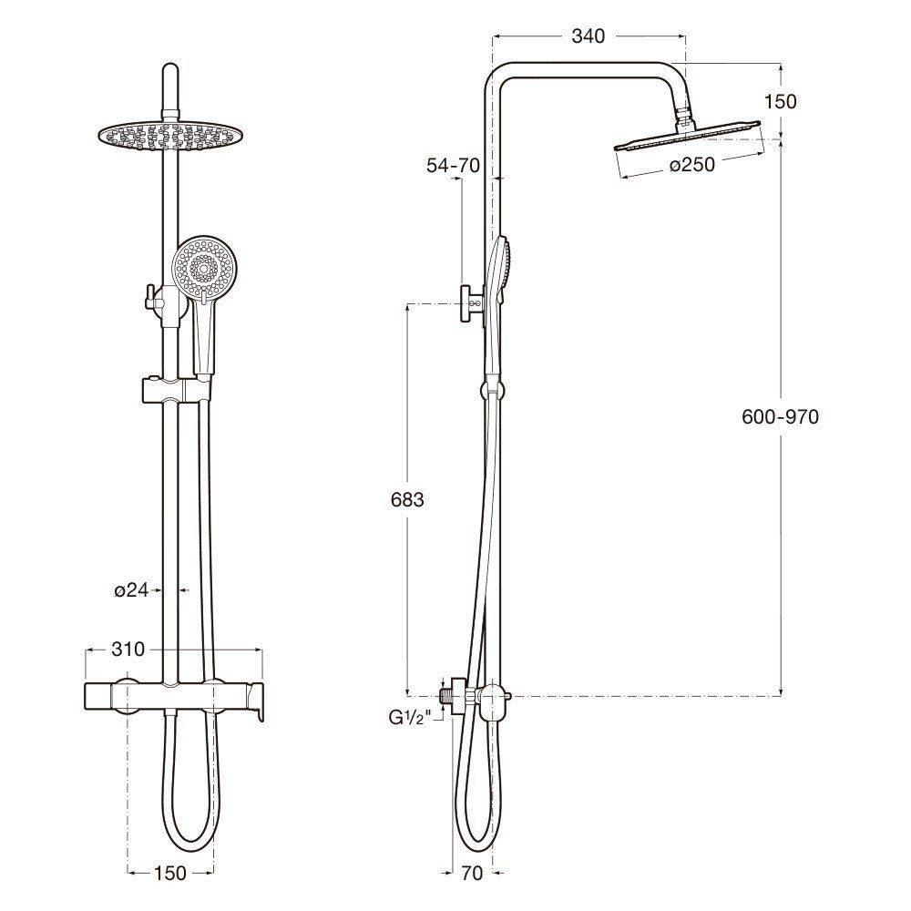 ROCA Plus Round - Columna de ducha monomando VEGA PLUS con altura regulable Cromado - 4