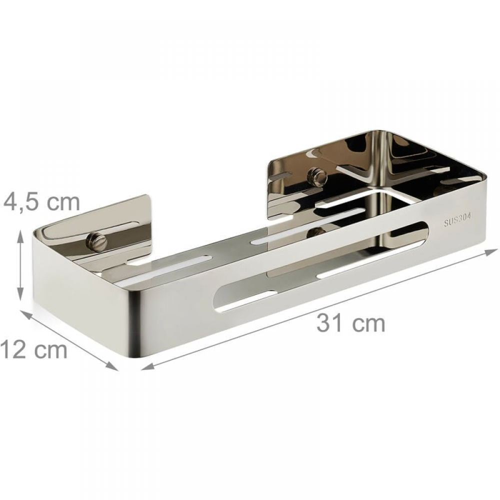 Lotto di 1 Silver, Półka prysznicowa, błyszcząca stal nierdzewna, na szampon, 4,5 x 31 x 12 cm, bretella di supporto - 4