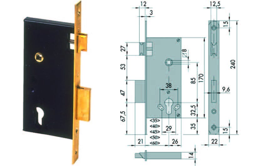 Serrure Monopoint entraxe 85mm Axe à 60 mm - 2