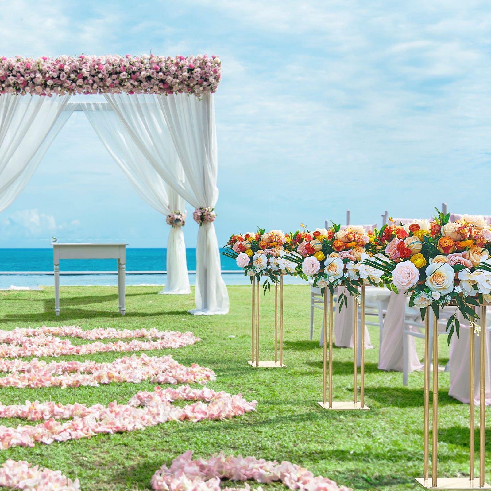 4PCS Support Fleurs de Mariage VEVOR 80 cm Porte-fleurs Métal Doré Centre de Table Mariage Vase Géométrique Stratifié Présentoir Floral pour Réception - 8