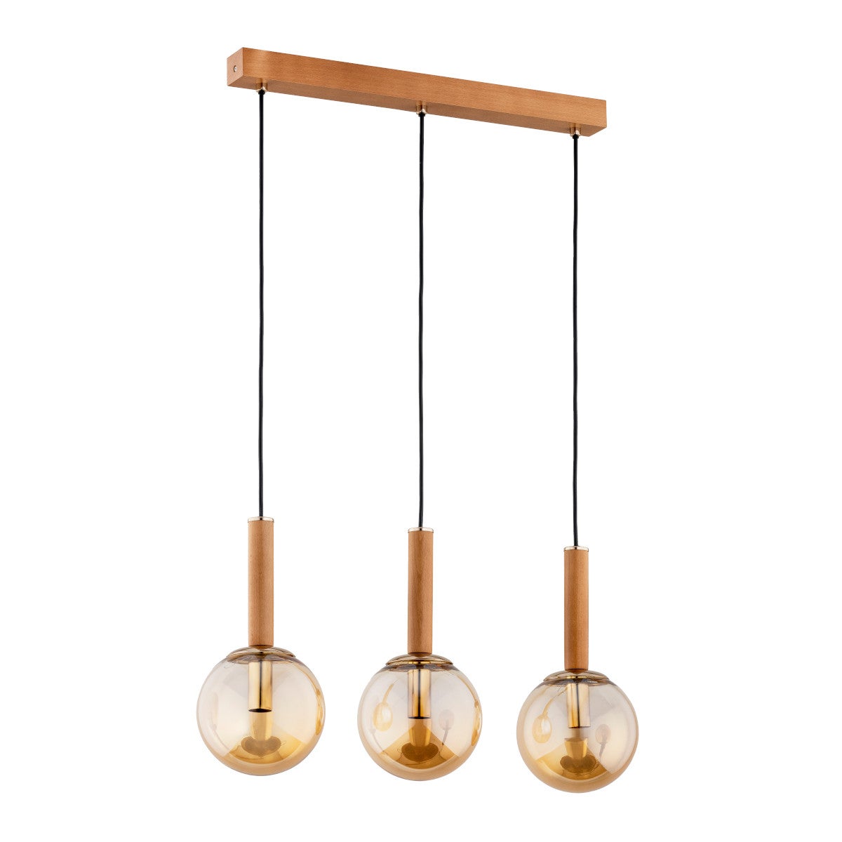 Lampa wisząca Tori jasne drewno-bursztynowy-złota 3xE14x10W nad stół wym: 90 x 70 x 15 cm metal Alfa