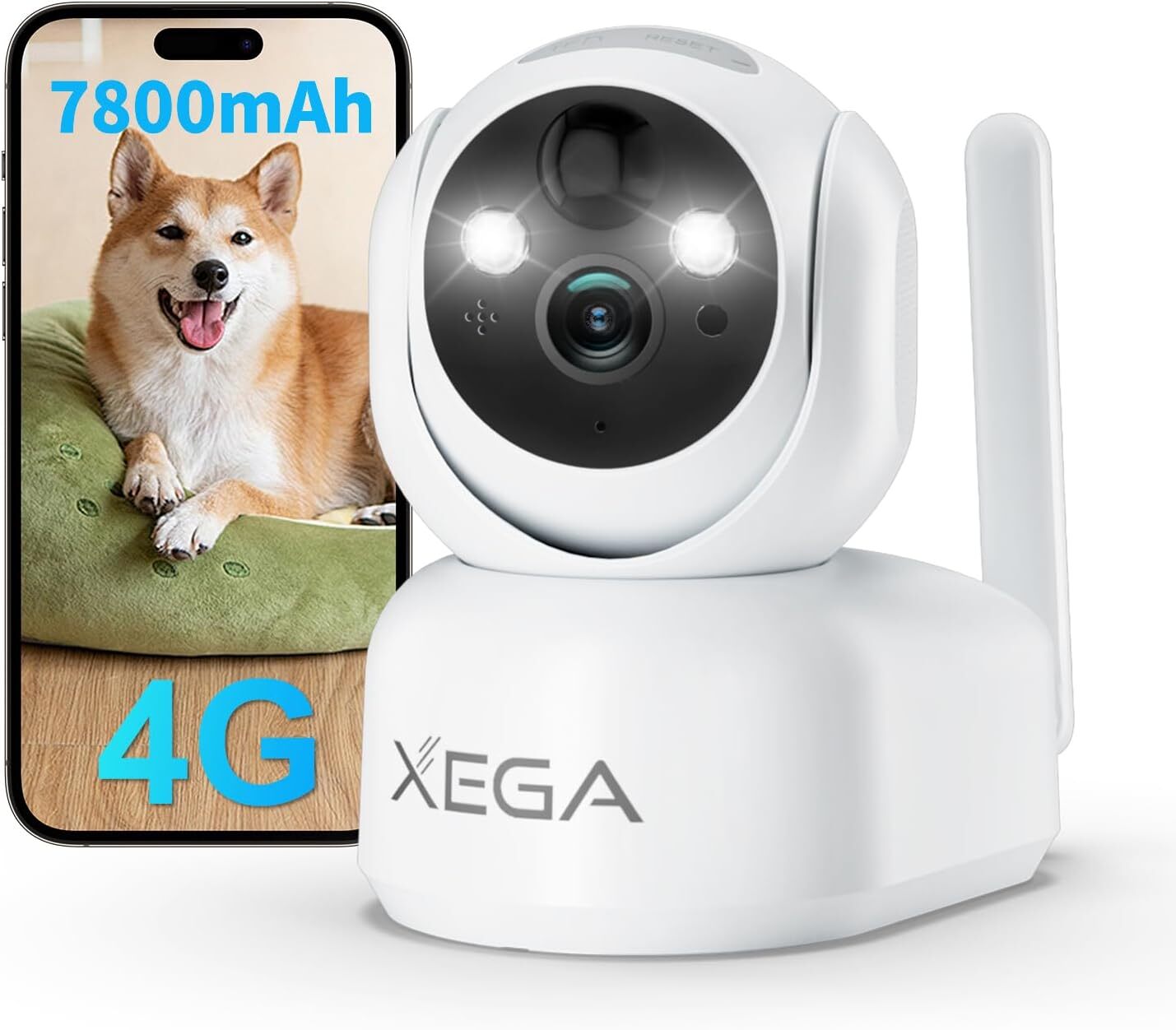 Xega Kamera do monitoringu wewnętrznego 3G/4G LTE z akumulatorem, 2K HD PTZ, widzenie nocne, detekcja AI PIR, dźwięk dwukierunkowy