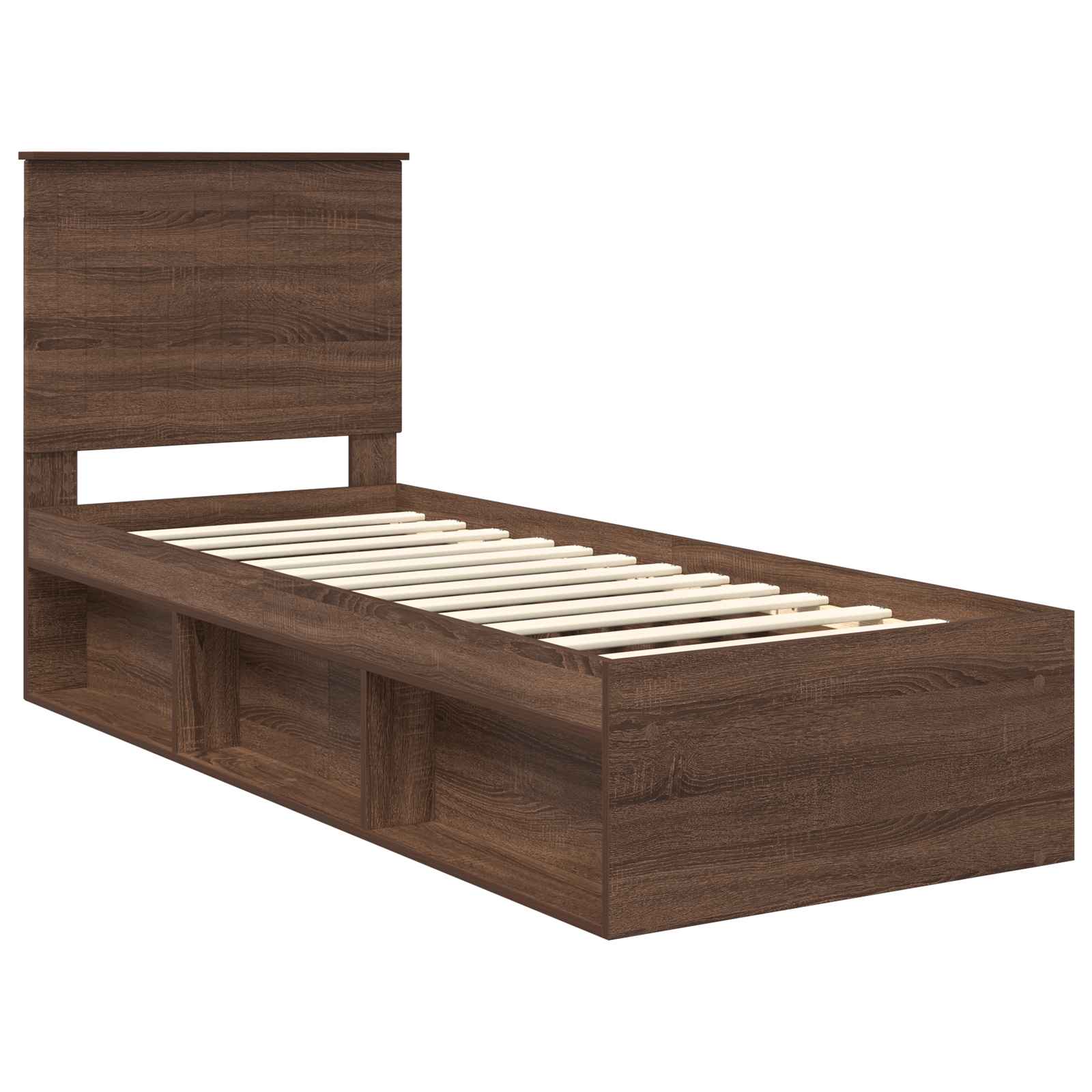 Cadre de lit chêne brun en bois de pin massif, pour la chambre, 75 × 190 cm - 4